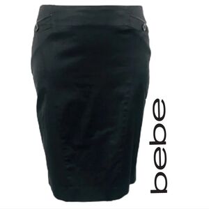 $140 Bebe Italian Stretch Satin Black Pencil Skirt Bodycon Dress Express